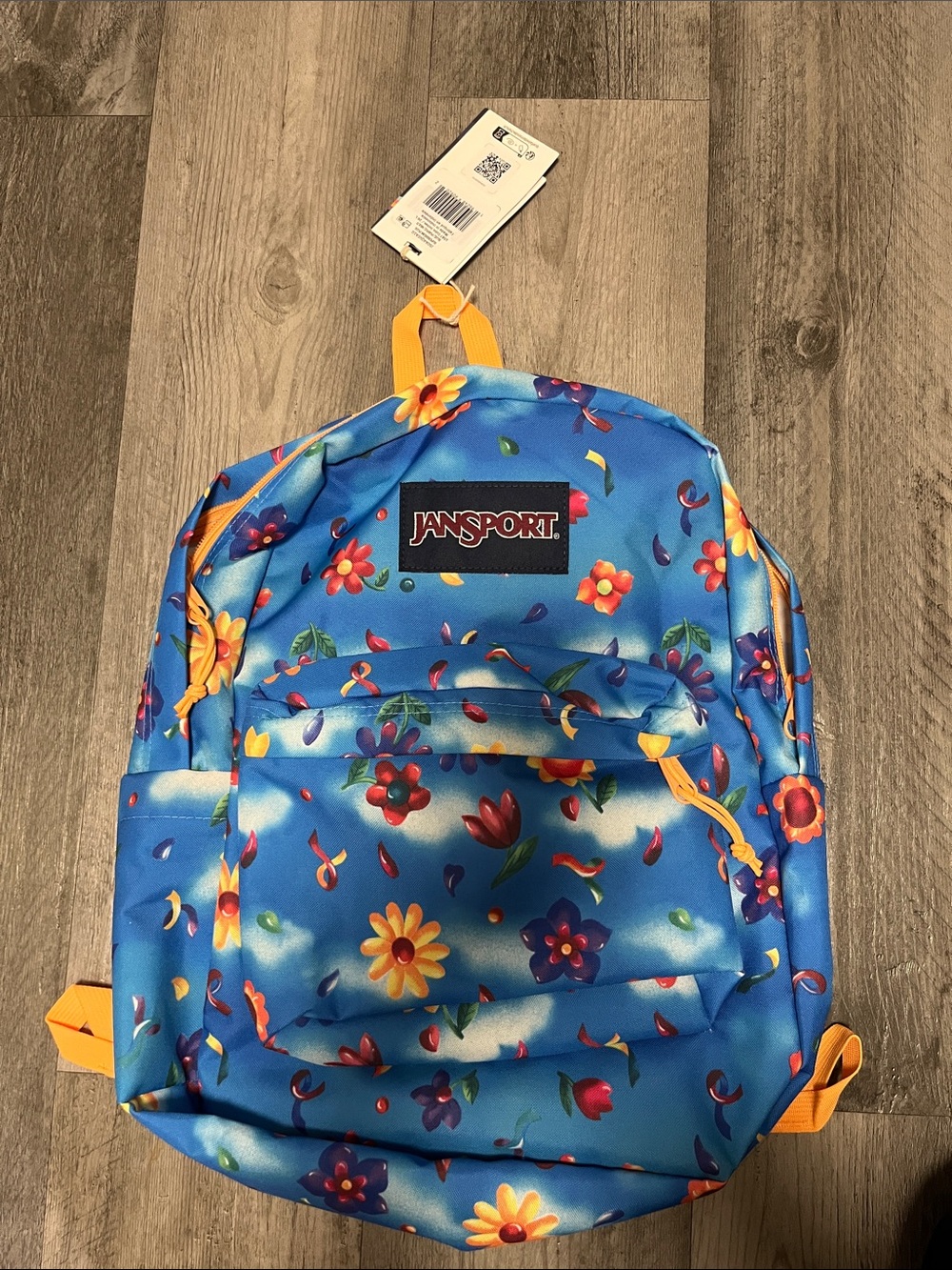 Jansport Blue Floral Kids Backpack with Yellow Accents